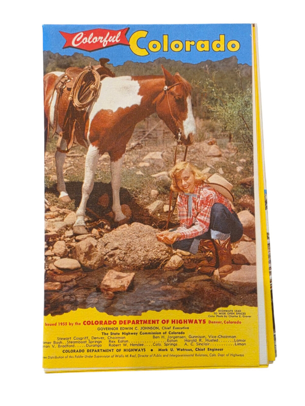 Vintage 1955 "Colorful Colorado" official state tourist and highway map